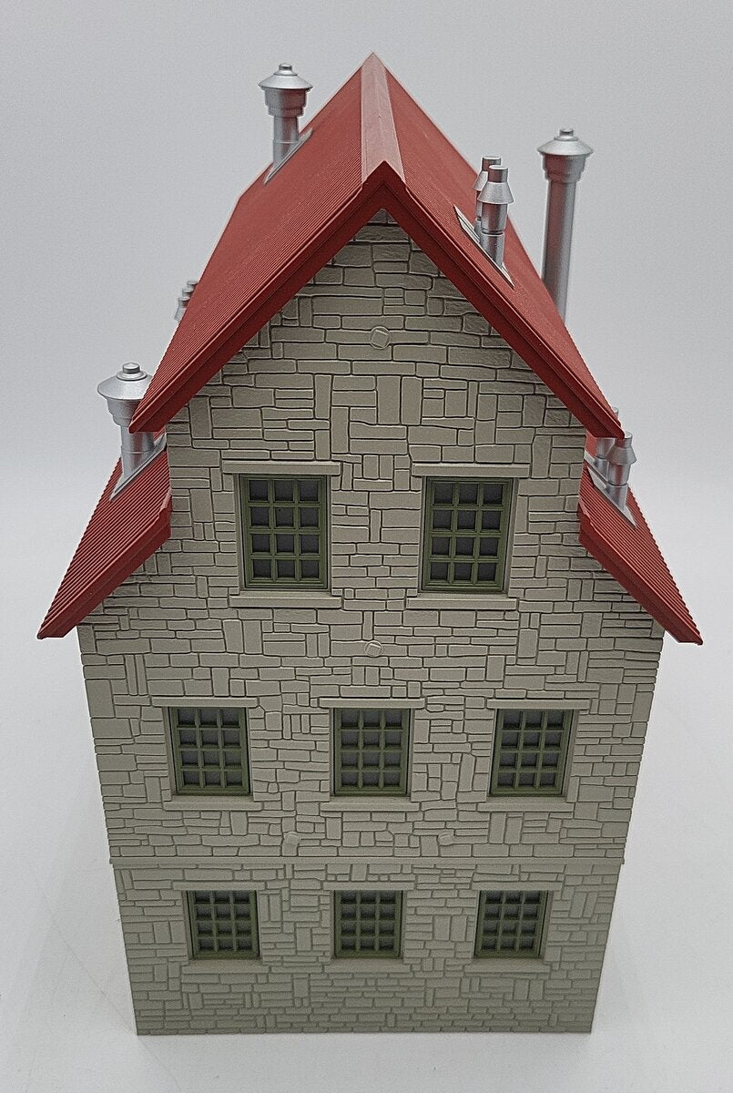 MTH 30-90188 O Granary Layout Building Gray Stone w/Red Oxide Roof EX
