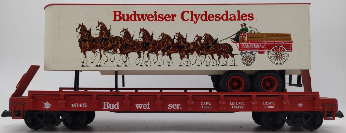USA Trains R1763 G Budweiser Clydesdale Piggyback EX