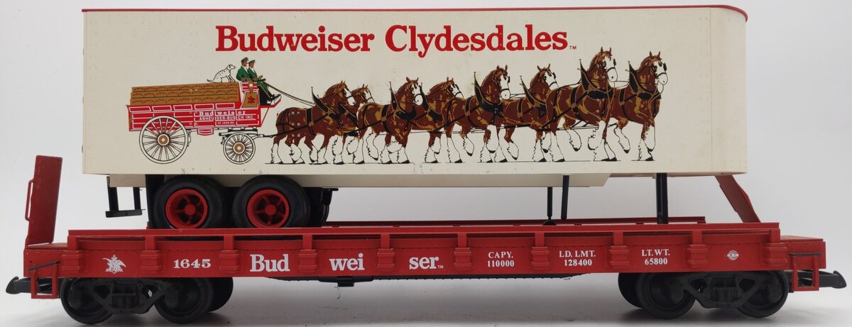 USA Trains R1763 G Budweiser Clydesdale Piggyback EX