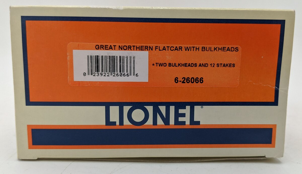 Lionel 6-26066 O Gauge Great Northern Flatcar w/ Bulkheads #26066 LN/Box