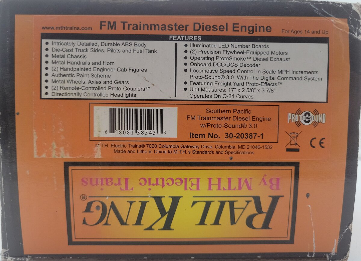 MTH 30-20387-1 O Southern Pacific FM Trainmaster Diesel Engine #4814 w/PS 3.0 EX/Box