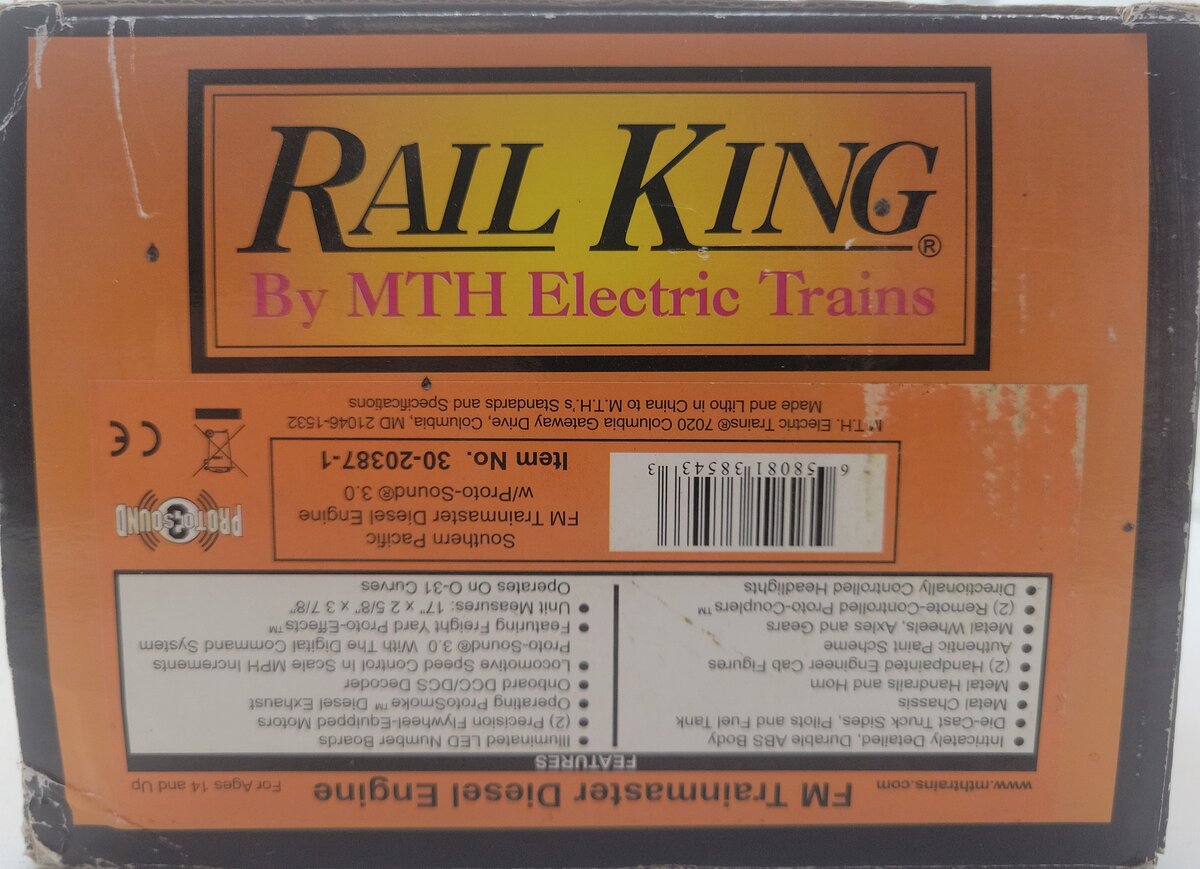 MTH 30-20387-1 O Southern Pacific FM Trainmaster Diesel Engine #4814 w/PS 3.0 EX/Box