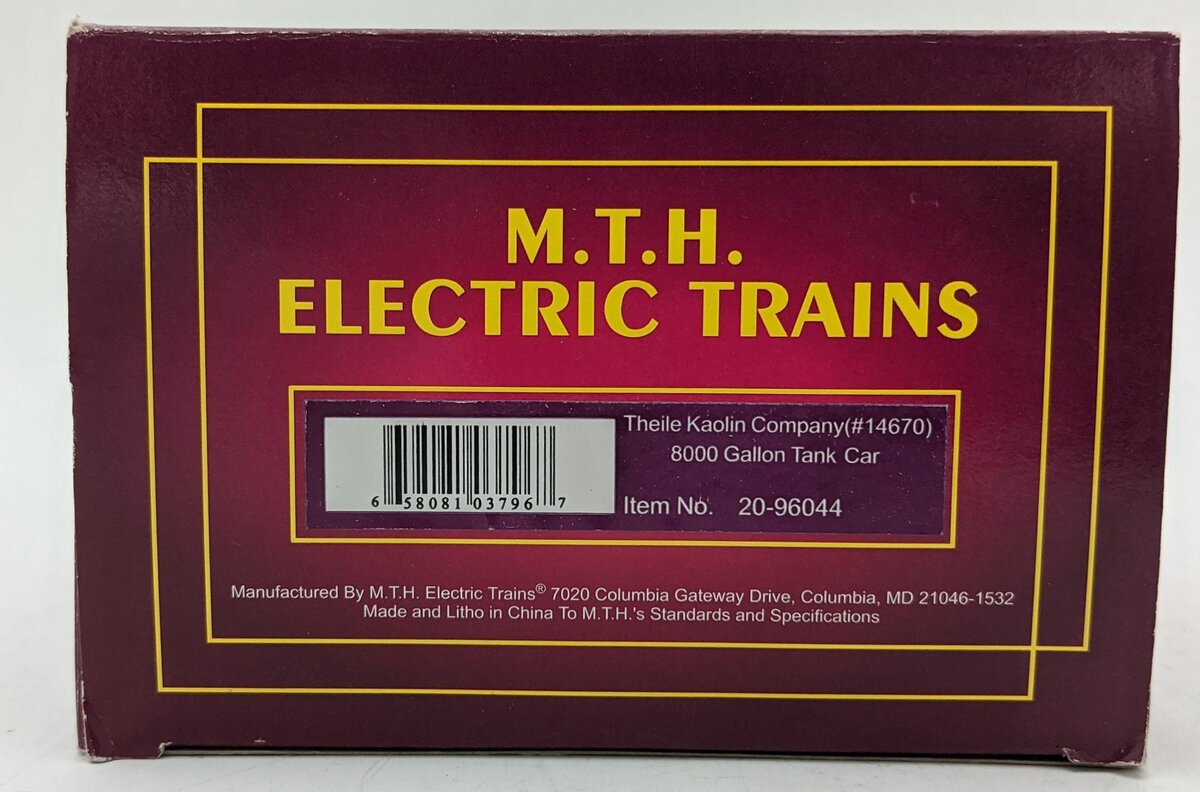 MTH 20-96044 O Scale Theile Kaolin Co. 8000 Gallon Tank Car #14670 EX/Box