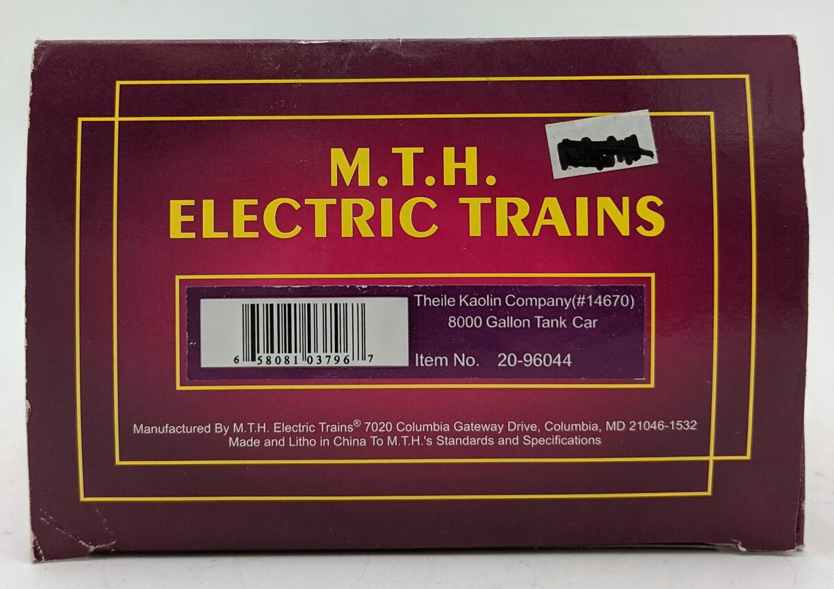 MTH 20-96044 O Scale Theile Kaolin Co. 8000 Gallon Tank Car #14670 EX/Box