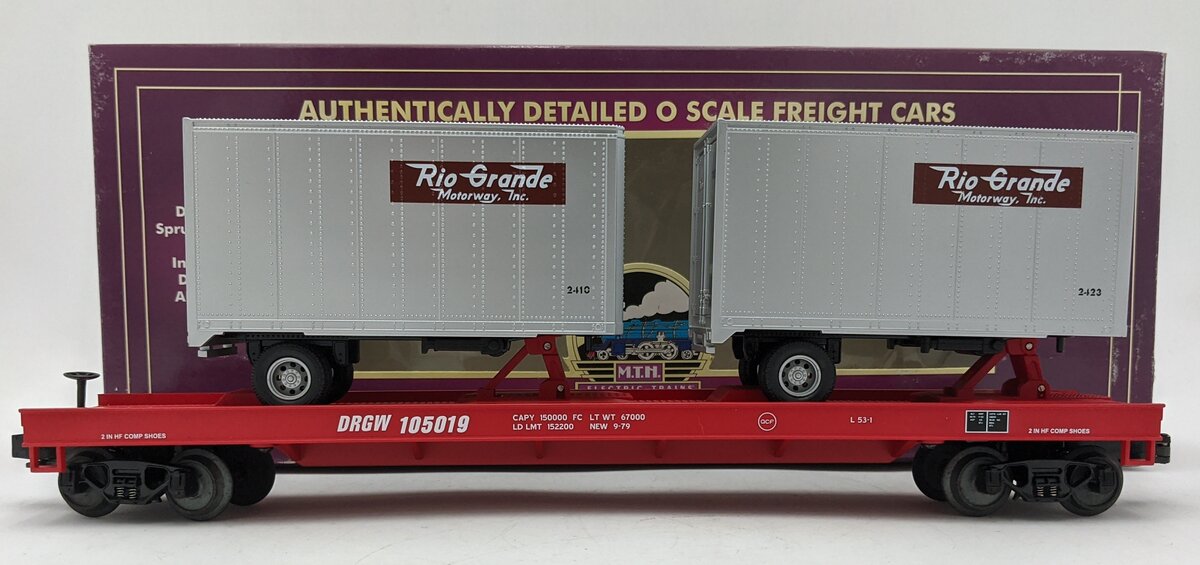 MTH 20-90037A Denver Rio Grande Flatcar w/Trailers #105019 LN/Box