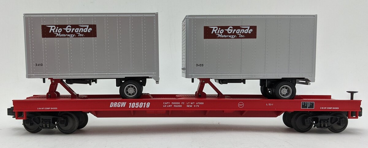 MTH 20-90037A Denver Rio Grande Flatcar w/Trailers #105019 LN/Box