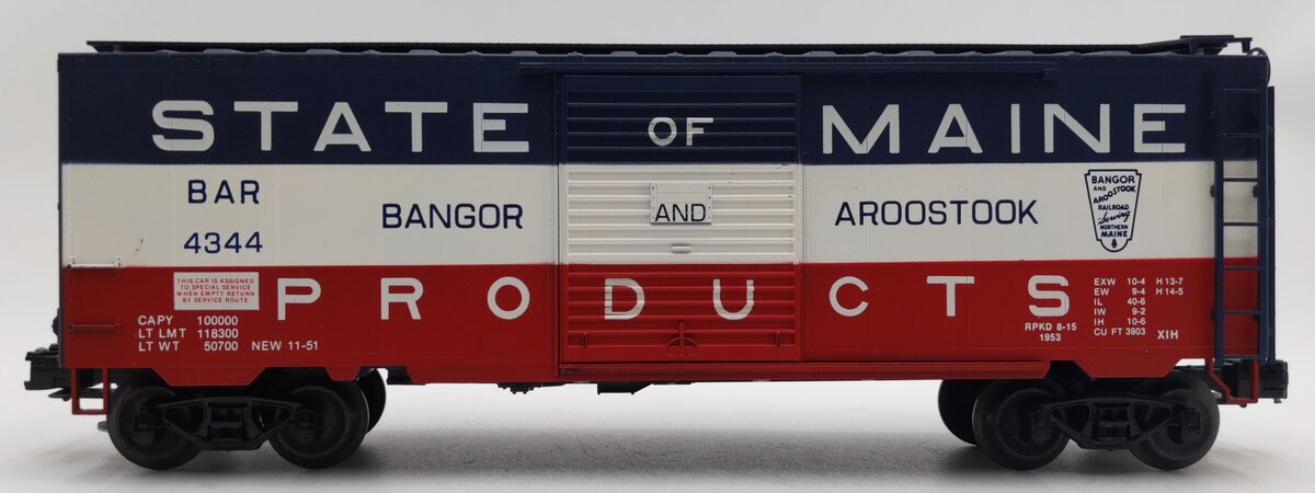 Weaver 3082 O Gauge State of Maine PS-1 40' Box Car #4344 (3-Rail) EX/Box