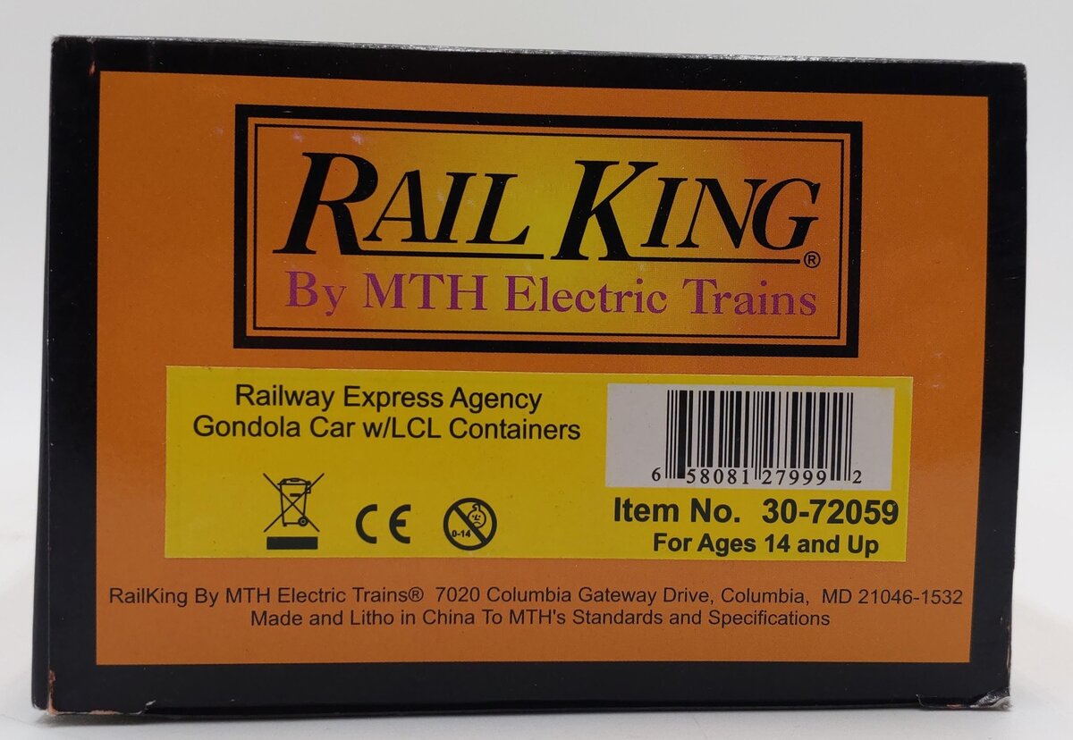 MTH 30-72059 O Guage Railway Express Agency Gondola Car #5969 w/LCL Containers LN/Box