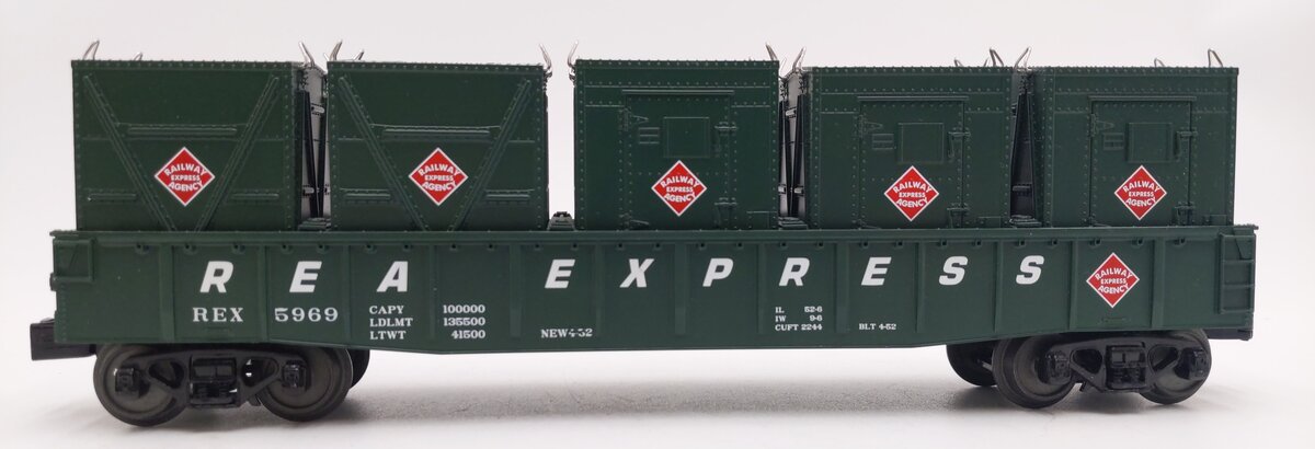 MTH 30-72059 O Guage Railway Express Agency Gondola Car #5969 w/LCL Containers LN/Box