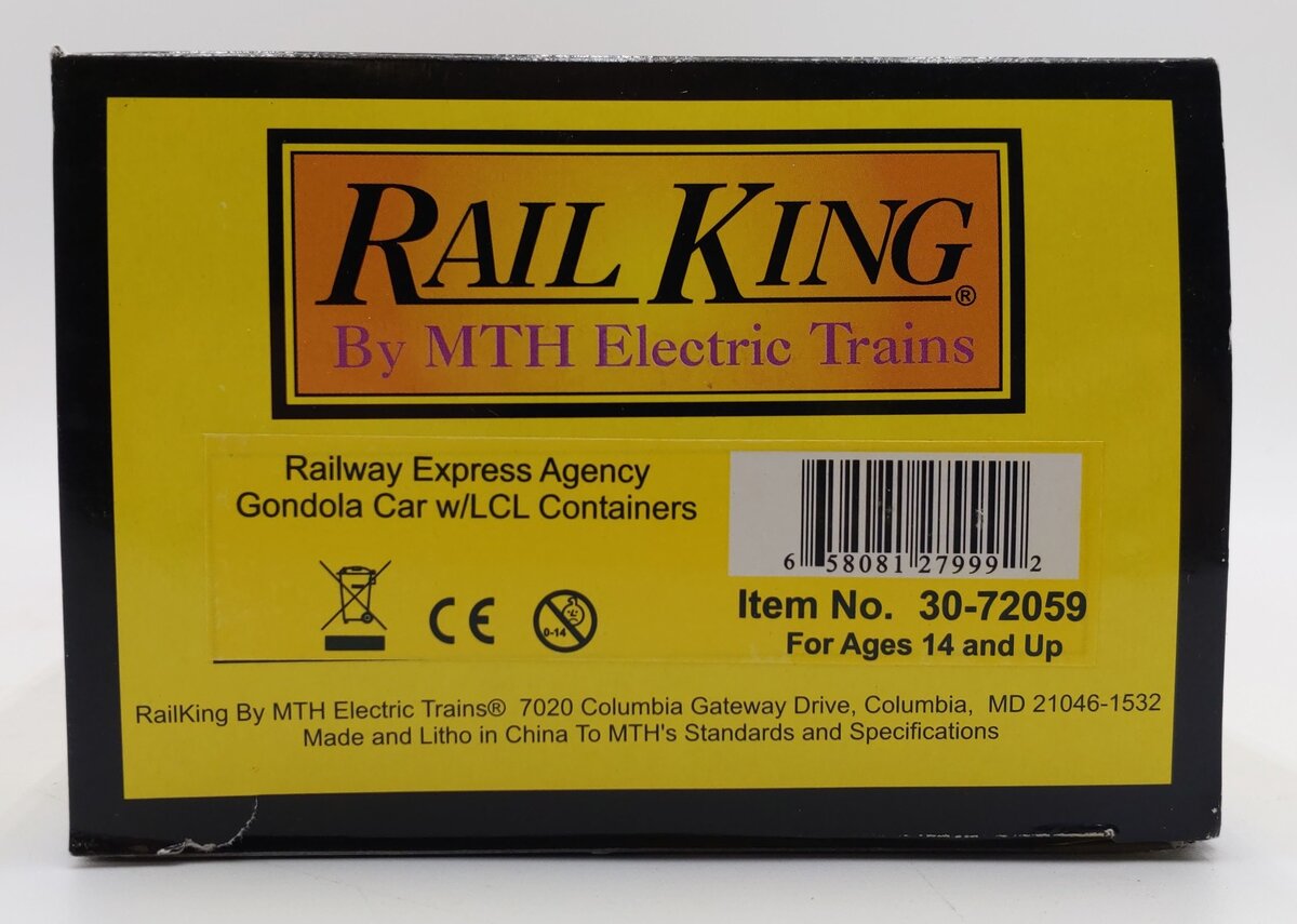 MTH 30-72059 O Guage Railway Express Agency Gondola Car #5969 w/LCL Containers LN/Box