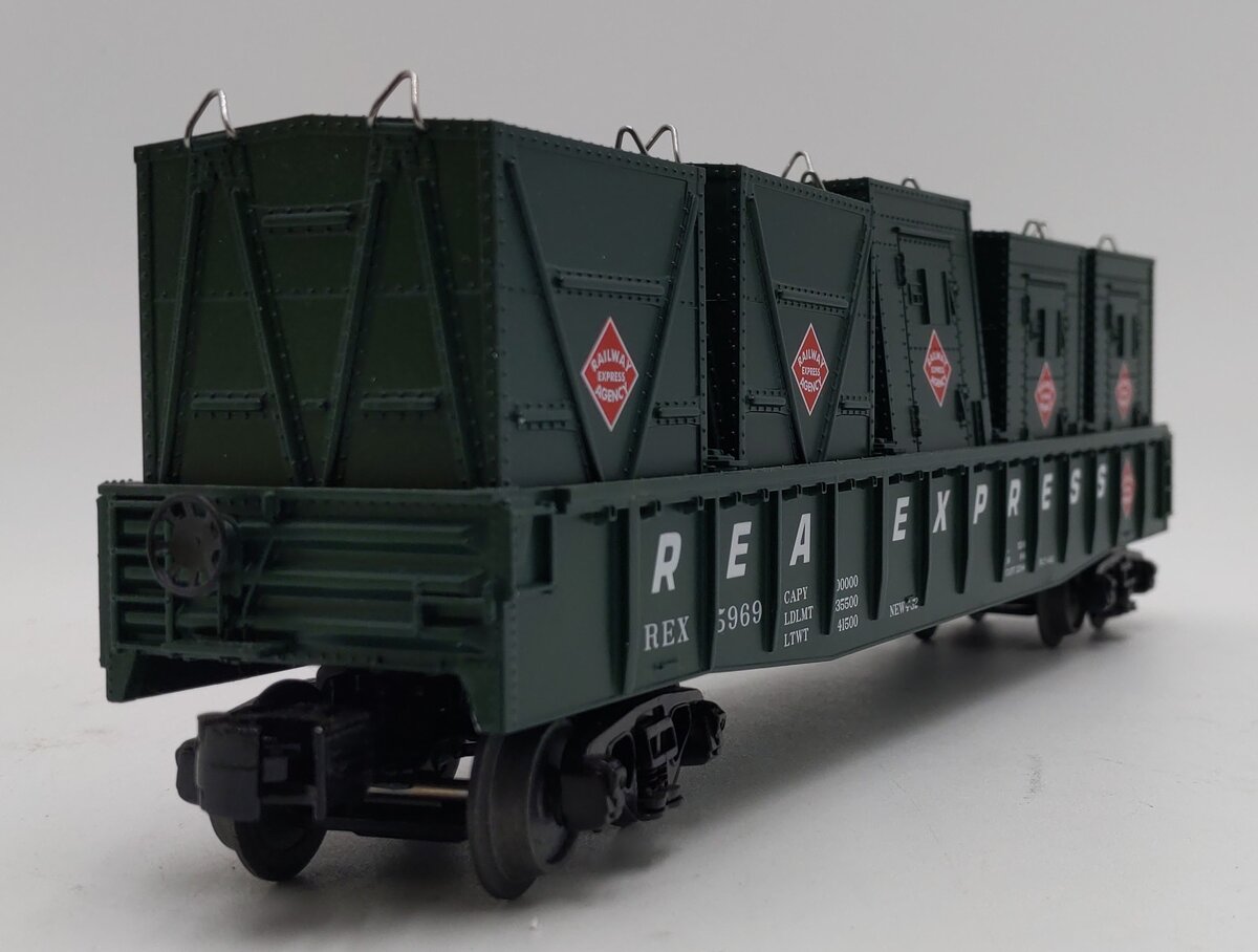 MTH 30-72059 O Guage Railway Express Agency Gondola Car #5969 w/LCL Containers LN/Box