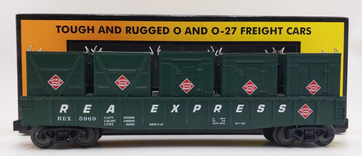 MTH 30-72059 O Guage Railway Express Agency Gondola Car #5969 w/LCL Containers LN/Box