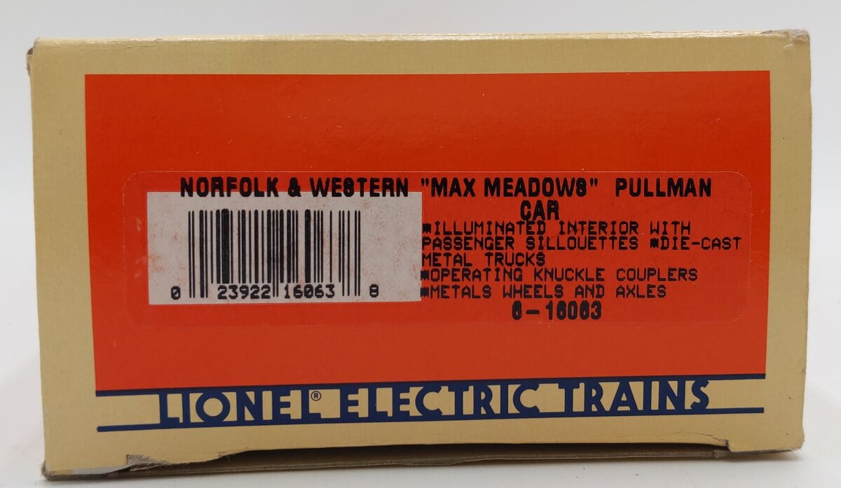 Lionel 6-16063 O Gauge Norfolk & Western "Max Meadows" Pullman Car #6063 EX/Box