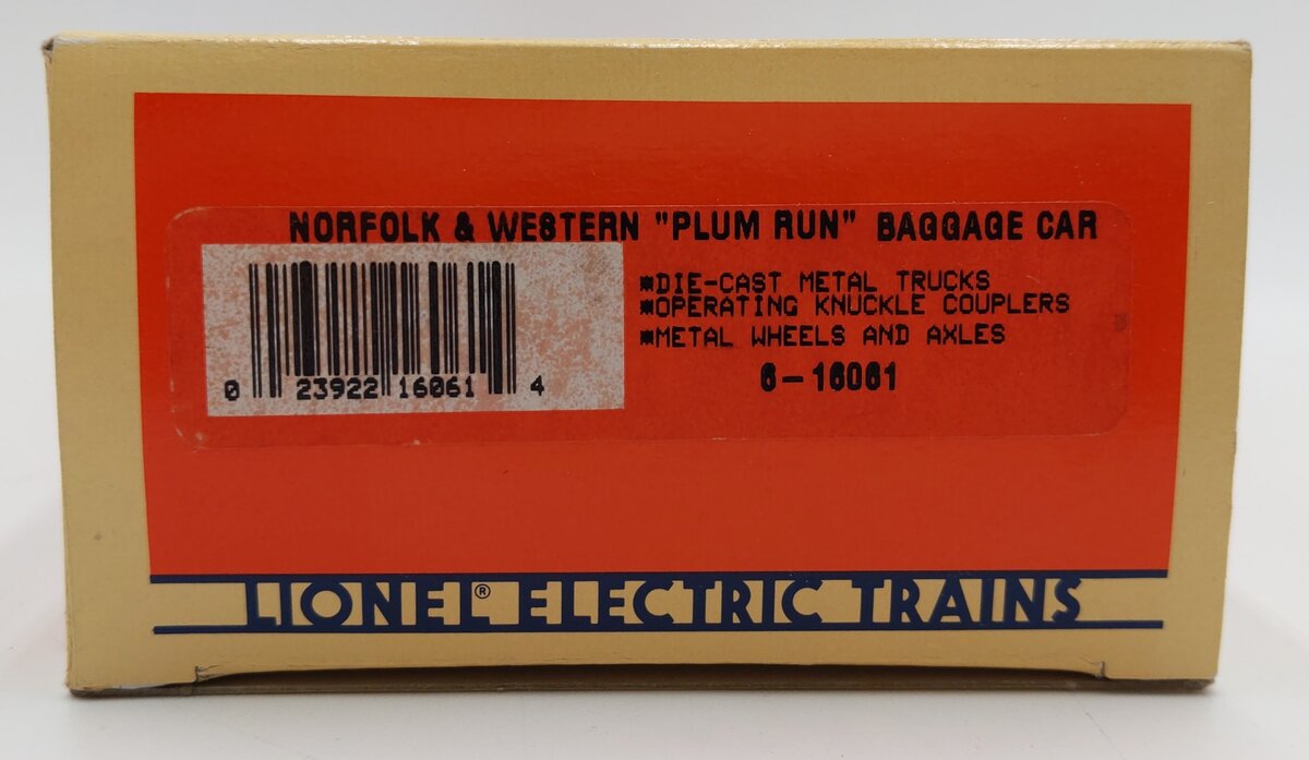 Lionel 6-16061 O Gauge Norfolk & Western "Plum Run" Baggage Car EX/Box