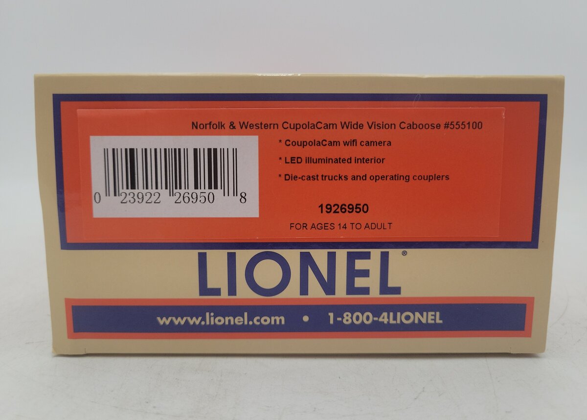 Lionel 1926950 O Norfolk & Western Extended Vision Cupolacam Caboose #555100 LN/Box