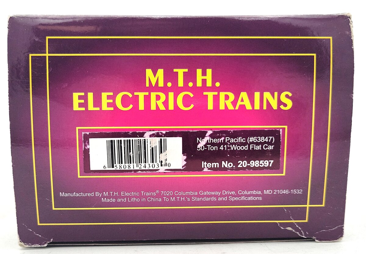 MTH 20-98597 O Gauge Northern Pacific 50-Ton 41' Wood Flat Car #63847 LN/Box