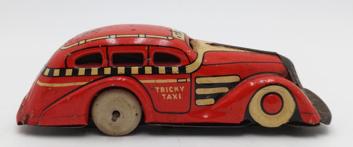 Marx 1930'S Red Tricky Taxi Windup Up Car w/o Key VG