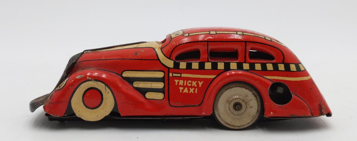 Marx 1930'S Red Tricky Taxi Windup Up Car w/o Key VG