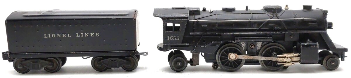 Lionel 1655 Vintage O Lionel Lines 2-4-2 Steam Locomotive with 6654W Tender VG