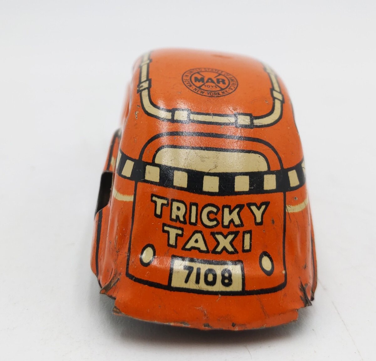 Marx 1930 Orange Tricky Taxi Windup Up Car w/o Key VG