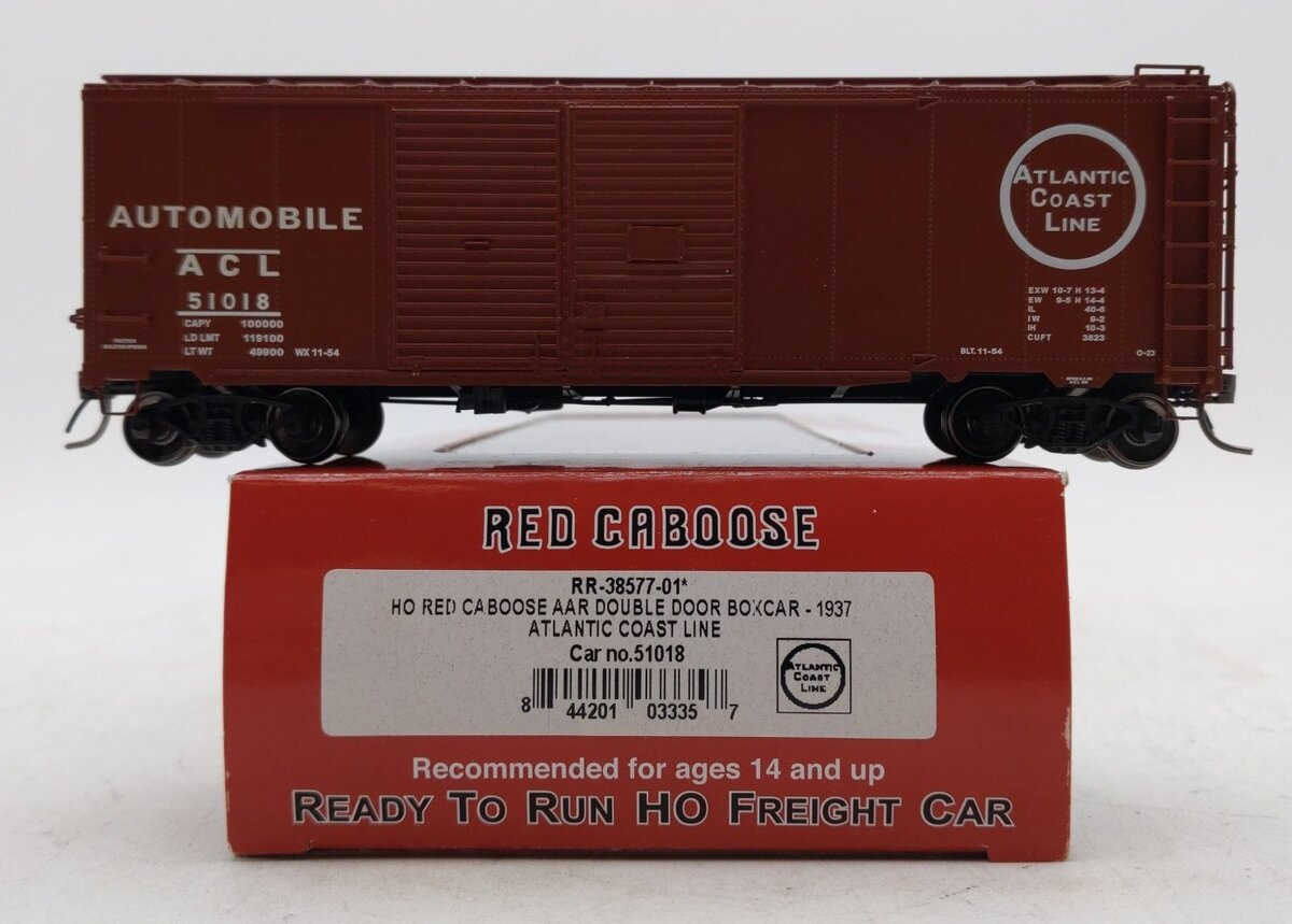 Red Caboose RR-38577-01 HO Scale Atlantic Coast Line Double Door Boxcar #51018 LN/Box