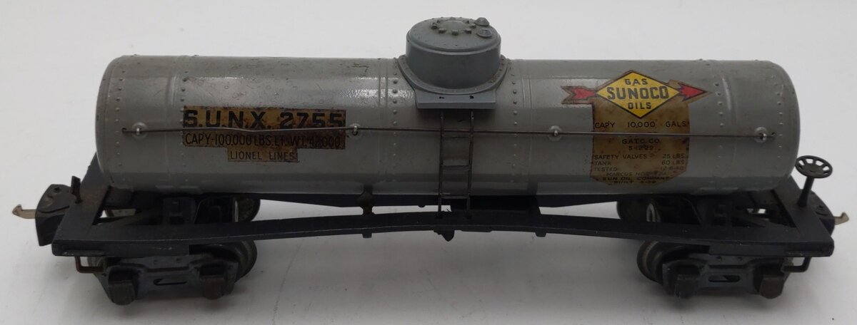 Lionel 2755 Vintage O Sunoco Metal Single Dome Tank Car - Tinplate Grey VG