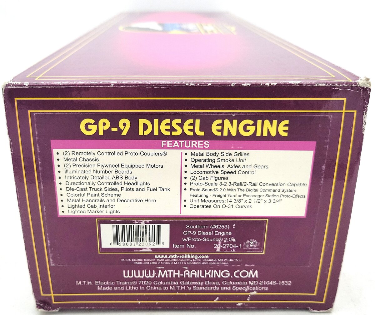 MTH 20-2704-1 O Gauge Southern GP-9 Diesel Engine w/PS2 #6253 EX/Box
