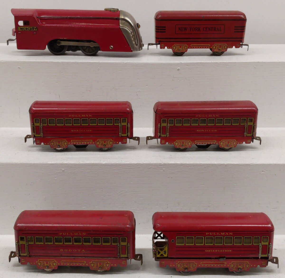 Marx 635 Vintage O Gauge Red NYC 'The Mercury' Steam Locomotive Passenger Set VG