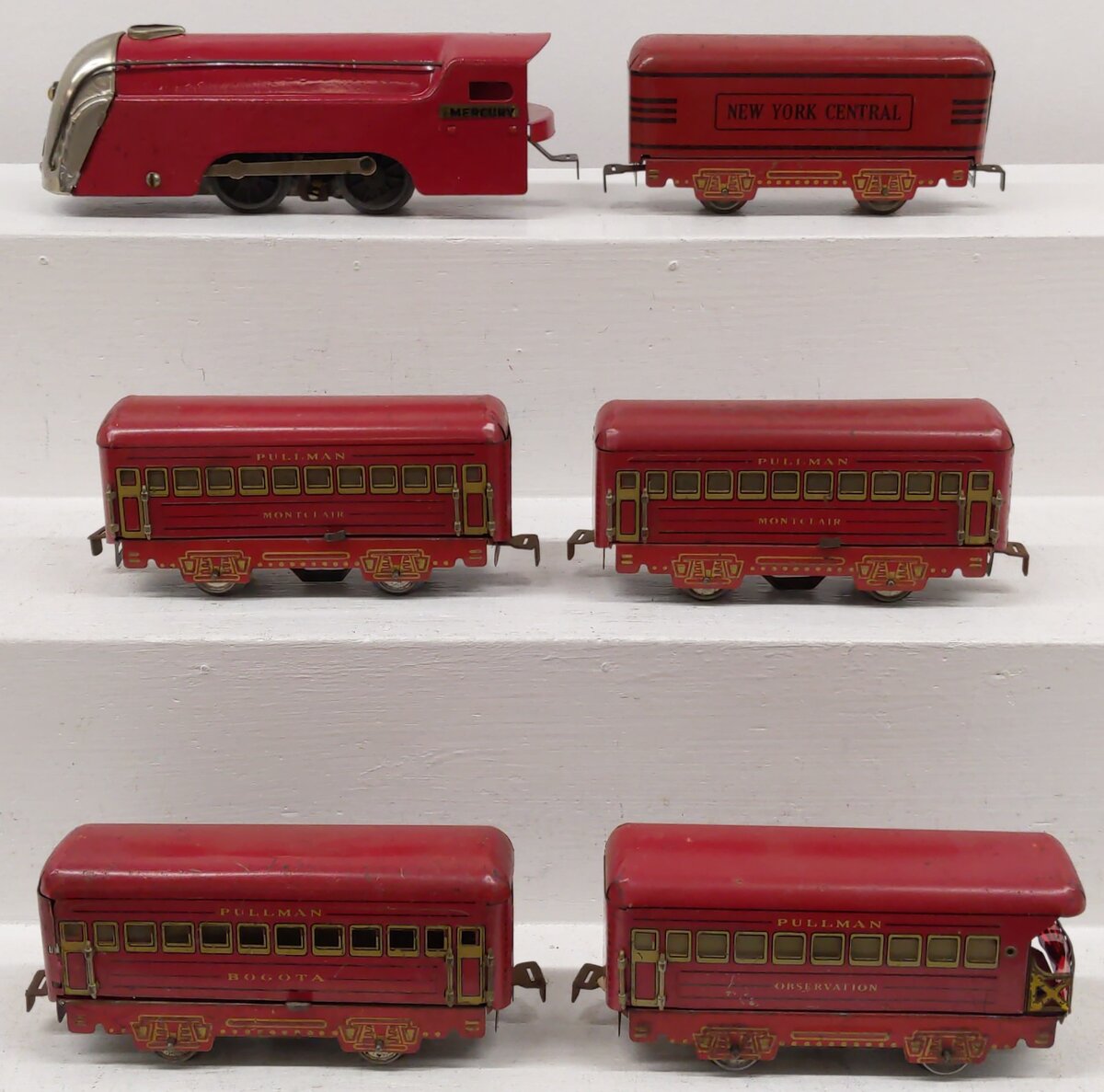 Marx 635 Vintage O Gauge Red NYC 'The Mercury' Steam Locomotive Passenger Set VG