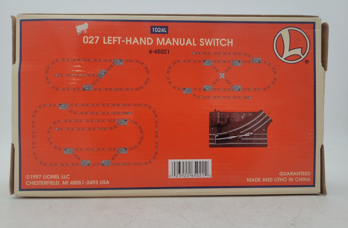 Lionel 6-65021 O27 Left Hand Manual Switch Turnout EX/Box