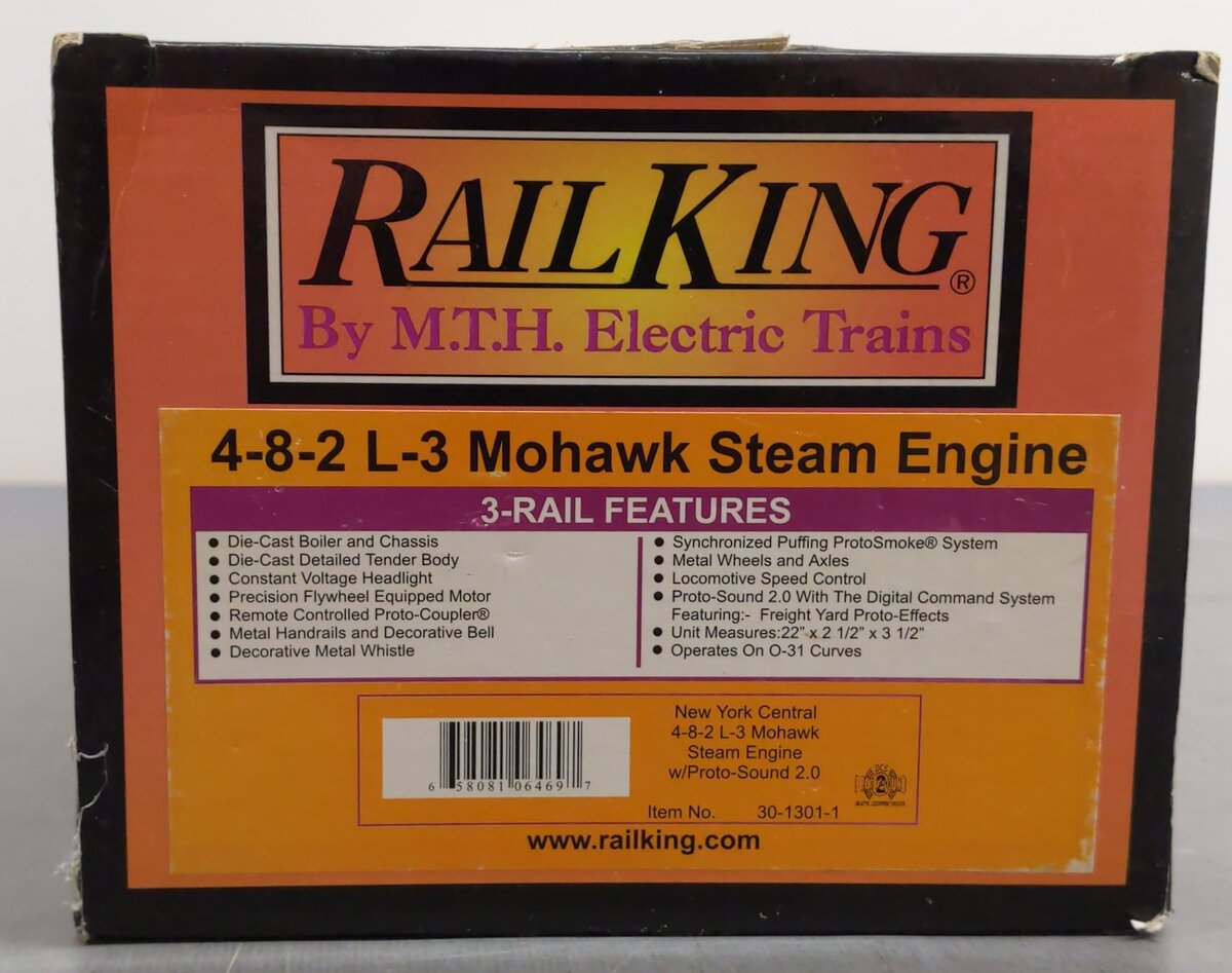 MTH 30-1301-1 NYC 4-8-2 L-3 Mohawk Steam Loco. w/PS2 #3009 VG/Box
