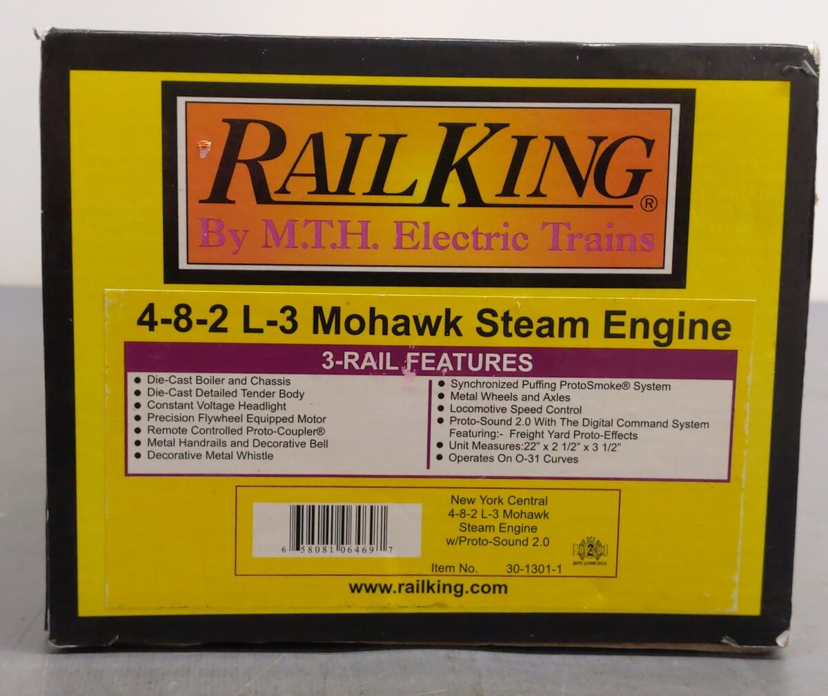 MTH 30-1301-1 NYC 4-8-2 L-3 Mohawk Steam Loco. w/PS2 #3009 VG/Box