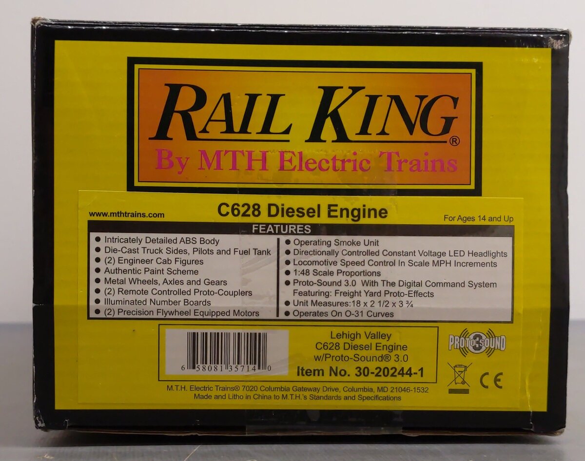 MTH 30-20244-1 Lehigh Valley C628 Diesel Engine w/Proto-Sound 3.0 #629 EX/Box