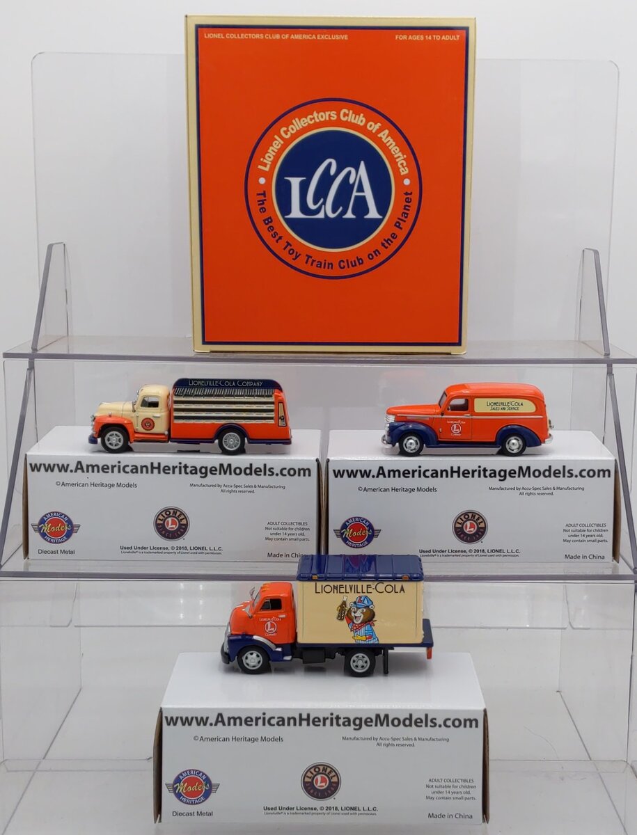 Lionel AHM43-LC3 1:48 Lionelville Cola Beverage/Delivery & Box Truck (Pack of 3) EX/Box