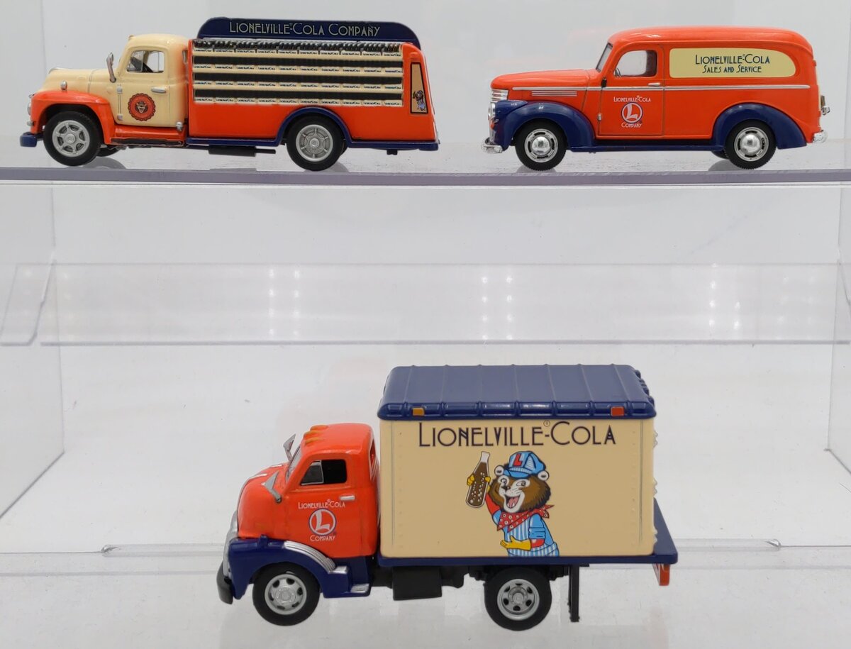 Lionel AHM43-LC3 1:48 Lionelville Cola Beverage/Delivery & Box Truck (Pack of 3) EX/Box