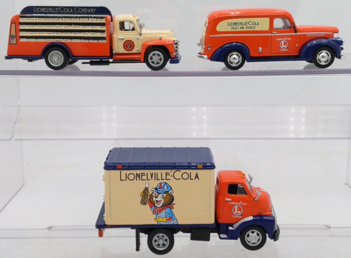Lionel AHM43-LC3 1:48 Lionelville Cola Beverage/Delivery & Box Truck (Pack of 3) EX/Box