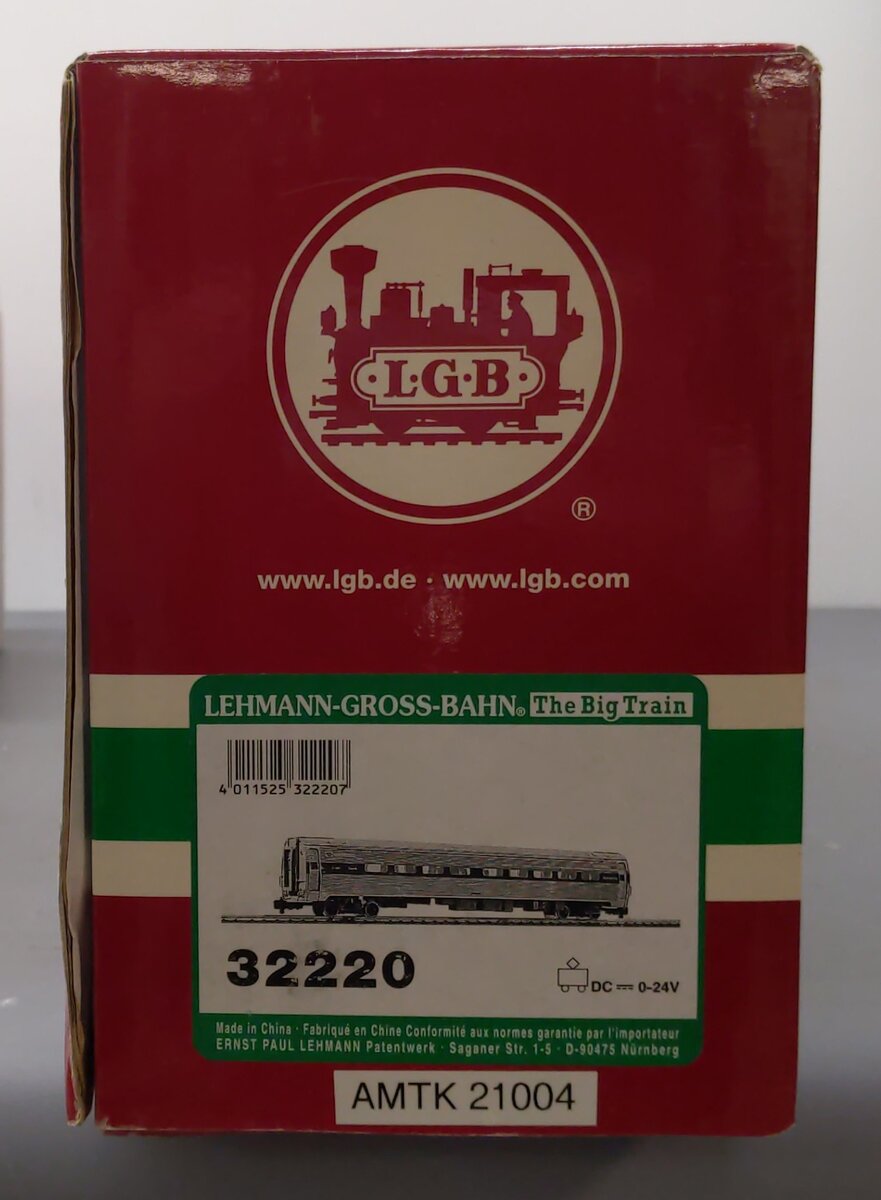 LGB 32220 G Scale Amtrak Amfleet Phase IV Coach #21004 (Metal Wheels) EX/Box
