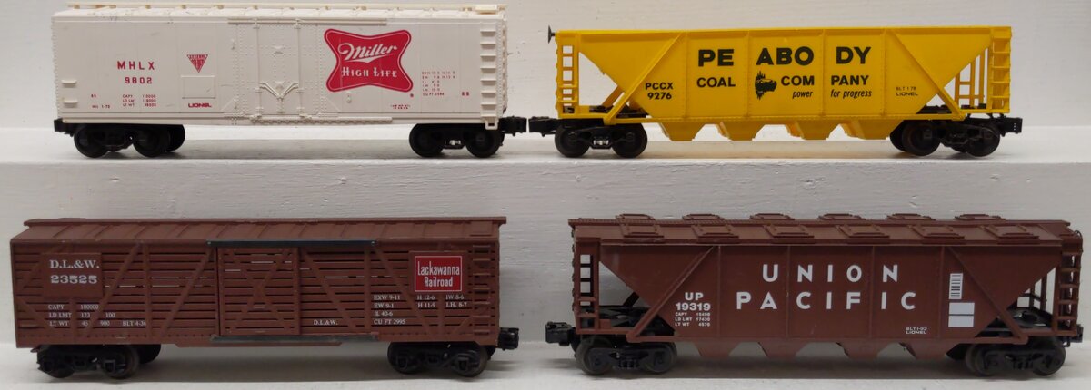 Lionel & KMT O Gauge Assorted Freight Cars: 9802, 19139, 9276, 23525 [4] VG