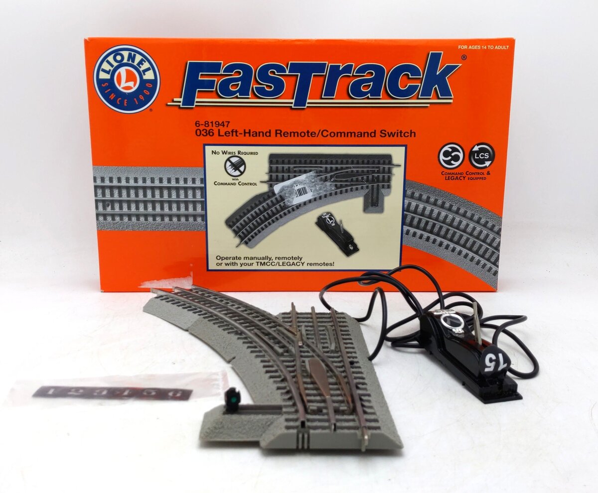 Lionel 6-81947 O-36 Remote Left Hand FasTrack Remote/Command Switch Turnout EX/Box