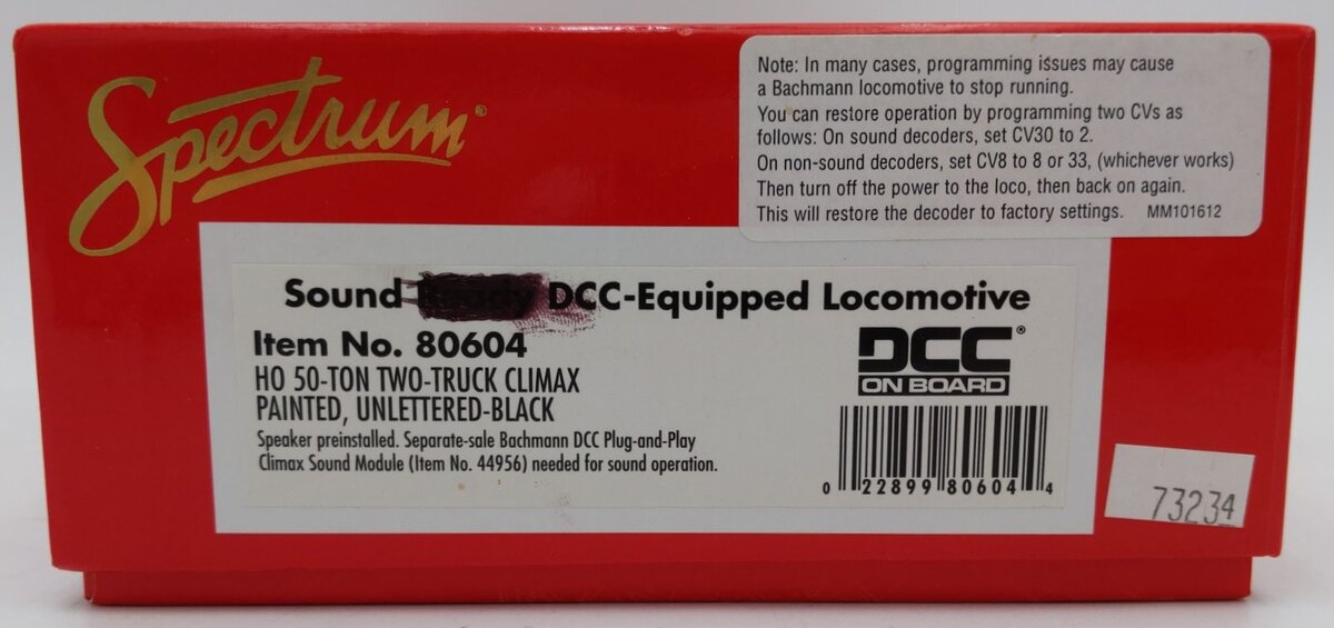Bachmann 80604 HO Painted, Unlettered 50-ton Two-Truck Climax w/DCC EX/Box