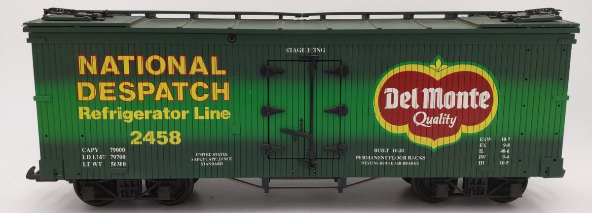 USA Trains R1650 G Scale National Despatch Del Monte Quality Reefer Car #2458 EX
