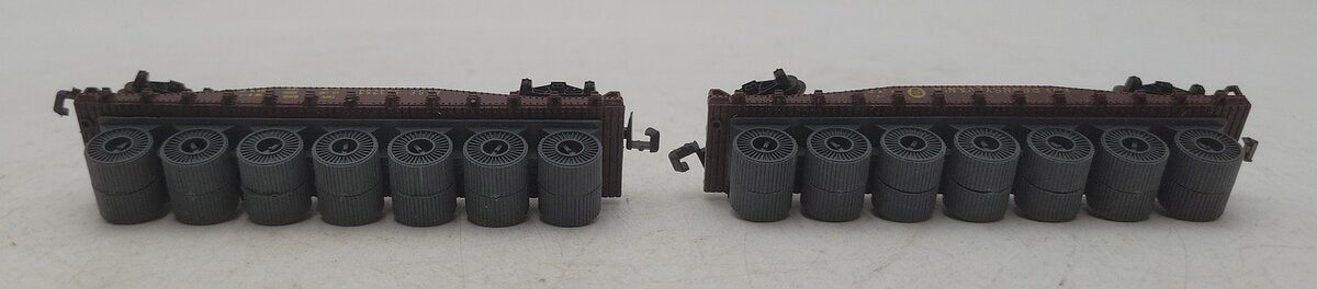 AHM 44551-J N Scale ATSF & Pennsylvania 2 Pcs. Flatcars w/Cable Reels EX/Box