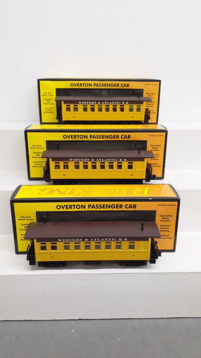 MTH 30-6400 O Gauge Western & Atlantic Overton Passenger Coach 3 Car Set VG/Box