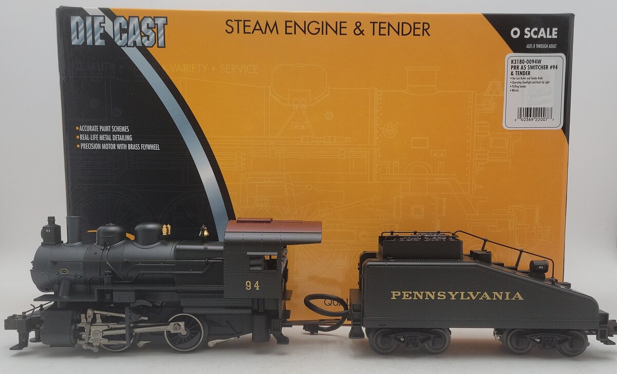 K-Line K3180-0094W O Gauge Pennsylvania RR A5 Steam Locomotive & Tender #94 LN/Box