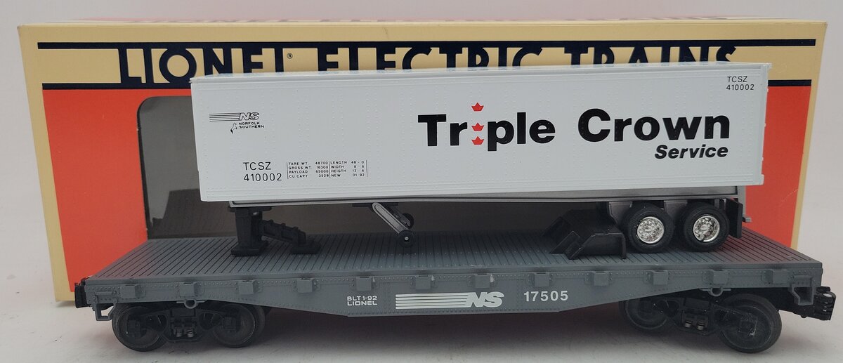 Lionel 6-17505 O Norfolk Southern Flatcar with Triple Crown Trailer EX/Box