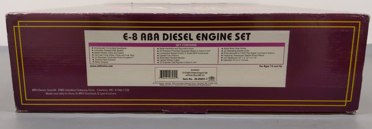 MTH 20-20051-1 Southern E-8 ABA Diesel Engine Set w/PS 2.0 #6909R /6914R EX/Box