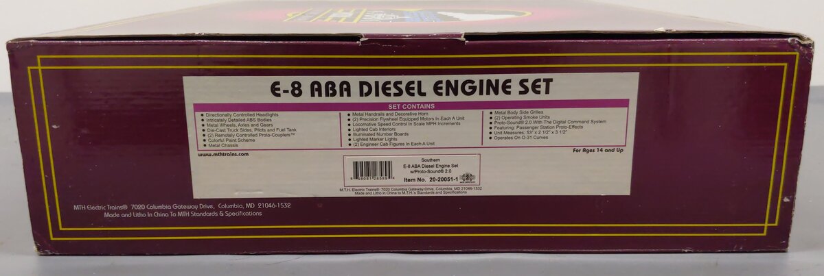 MTH 20-20051-1 Southern E-8 ABA Diesel Engine Set w/PS 2.0 #6909R /6914R EX/Box