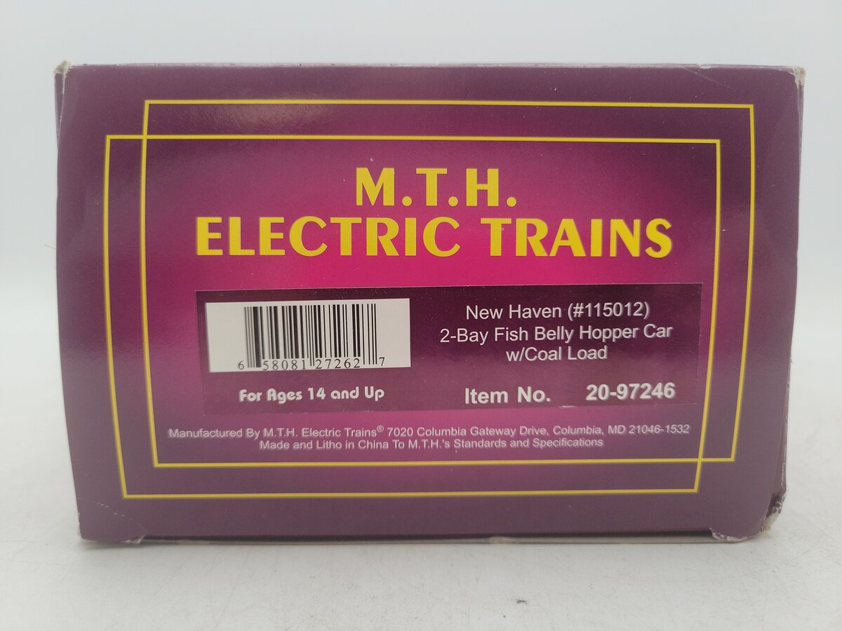 MTH 20-97246 O Gauge New Haven 2-Bay Fish Belly Hopper Car w/ Coal Load #115012 EX/Box