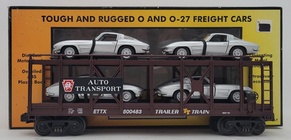 MTH 30-76064 O Pennsylvania Auto Carrier Flatcar w/ Four 1963 Corvettes #500483 LN/Box