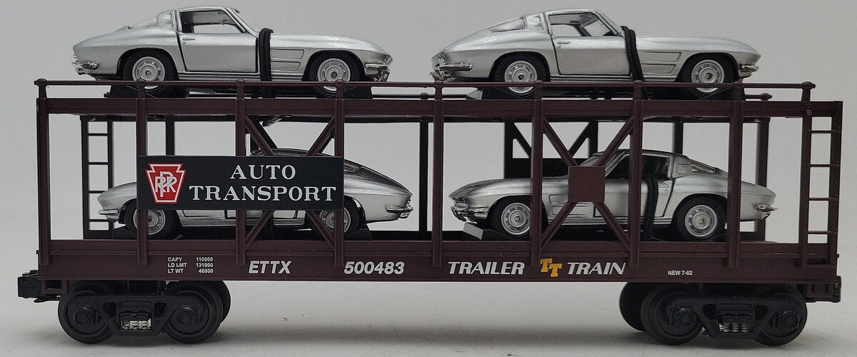 MTH 30-76064 O Pennsylvania Auto Carrier Flatcar w/ Four 1963 Corvettes #500483 LN/Box